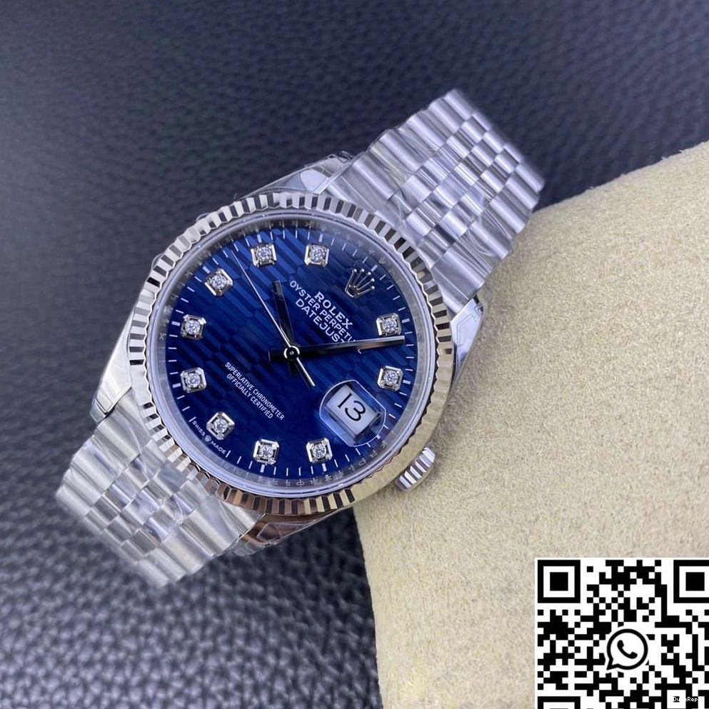 Hourmarker M126234 Clean Datejust 36MM Motif Steel Blue Factory Diamond Stainless Dial Rolex 0430